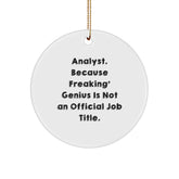Funny Analyst Gifts from Friends for Christmas - Unique Circle Ornament - 'Analyst. Because Freaking' genius Is Not An Official Job Title.' - Image 1